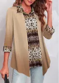 Modlily Light Camel Fake 2in1 Leopard Blouse - XL