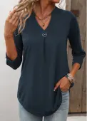 Modlily Split Neck Navy Circular Ring T Shirt - XXL
