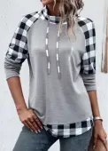 Modlily Light Grey Patchwork Plaid Long Sleeve Sweatshirt - M
