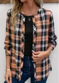 Modlily Orange Button Plaid Long Sleeve Round Neck Blouse - XL