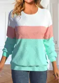 Modlily Light Pink Patchwork Long Sleeve Round Neck Sweatshirt - XL