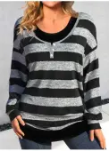 Modlily Black Fake 2in1 Striped Long Sleeve T Shirt - M