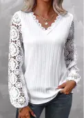 Modlily White Lace Plus Size Long Sleeve V Neck Blouse - XXL