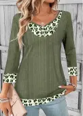 Modlily Sage Green Patchwork Leopard Long Sleeve T Shirt - S