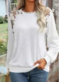 Modlily White Lace Long Sleeve Round Neck Sweatshirt - XL
