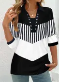 Modlily Black Eyelet Geometric Print T Shirt - XL