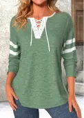 Modlily Green Lace Up Long Sleeve T Shirt - XL