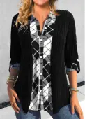 Modlily Black Button Fake 2in1 Plaid Blouse - XL