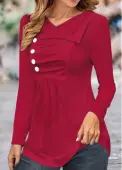 Modlily Wine Red Asymmetry Long Sleeve T Shirt - XL