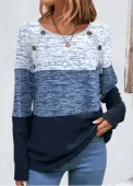 Modlily Blue Patchwork Striped Long Sleeve Round Neck Sweatshirt - L