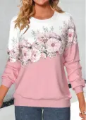 Modlily Valentine&apos;s Day Pink Patchwork Floral Print Long Sleeve Sweatshirt - XXL