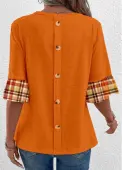 Modlily Orange Patchwork Plaid Long Sleeve T Shirt - XXL