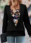 Modlily Black Fake 2in1 Random Floral Print Sweatshirt - L