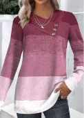 Modlily Dark Reddish Purple Button Ombre Long Sleeve Sweatshirt - XXL