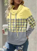Modlily Light Yellow Patchwork Plaid Long Sleeve Sweatshirt - XL