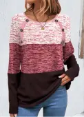 Modlily Pink Patchwork Long Sleeve Round Neck Sweatshirt - L