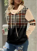 Modlily Light Coffee Patchwork Plaid Long Sleeve Sweatshirt - M