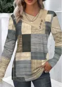 Modlily Multi Color Button Geometric Print T Shirt - XL
