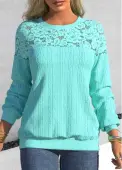 Modlily Cyan Patchwork Long Sleeve Round Neck Sweatshirt - S