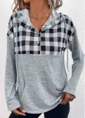 Modlily Light Grey Pocket Plaid Long Sleeve Hoodie - XXL