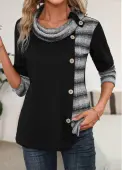 Modlily Black Patchwork Striped Long Sleeve Cowl Neck Sweatshirt - XL