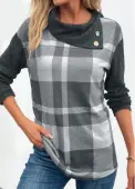 Modlily Dark Grey Marl Patchwork Plaid Long Sleeve Sweatshirt - L