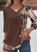 Modlily Light Coffee Patchwork Geometric Print T Shirt - XL