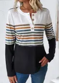 Modlily Multi Color Patchwork Striped Long Sleeve T Shirt - XL