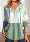 Modlily Light Green Patchwork Long Sleeve Hoodie - XL