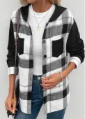 Modlily Black Patchwork Plaid Long Sleeve Hooded Coat - L