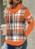 Modlily Orange Patchwork Plaid Long Sleeve Cowl Neck Sweatshirt - L