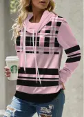 Modlily Pink Patchwork Plaid Long Sleeve Cowl Neck Sweatshirt - XL