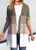 Modlily Light Camel Button Striped Long Sleeve Coat - L