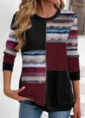 Modlily Black Patchwork Geometric Print Long Sleeve Sweatshirt - XXL