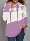 Modlily Purple Patchwork Plaid Long Sleeve Hoodie - M