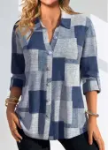 Modlily Denim Blue Button Denim-effect Print Long Sleeve Blouse - XXL