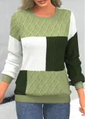 Modlily Light Green Patchwork Long Sleeve Round Neck Sweatshirt - XL