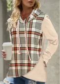 Modlily Orange Asymmetry Plaid Long Sleeve Hoodie - M