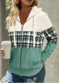 Modlily Green Patchwork Plaid Long Sleeve Hoodie - XXL