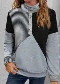 Modlily Black Snap Button Striped Long Sleeve Turtleneck Sweatshirt - M