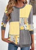 Modlily Grey Patchwork Geometric Print Long Sleeve Round Neck Sweatshirt - L