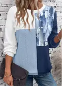 Modlily Dusty Blue Patchwork Long Sleeve Round Neck Sweatshirt - XXL