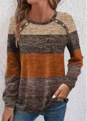 Modlily Dark Camel Button Striped Long Sleeve T Shirt - XXL