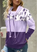Modlily Light Purple Patchwork Floral Print Long Sleeve Sweatshirt - XXL