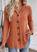Modlily Orange Button Long Sleeve Hooded Coat - L