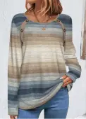 Modlily Multi Color Button Striped Long Sleeve T Shirt - L