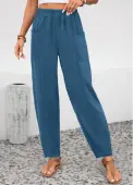 Modlily Peacock Blue Pocket Elastic Waist High Waisted Pants - XXL