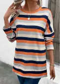 Modlily Multi Color Patchwork Striped Long Sleeve T Shirt - 4XL