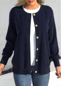 Modlily Blue Button Long Sleeve Round Neck Coat - M