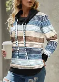 Modlily Blue Geometric Print Long Sleeve Cowl Neck Sweatshirt - XXL